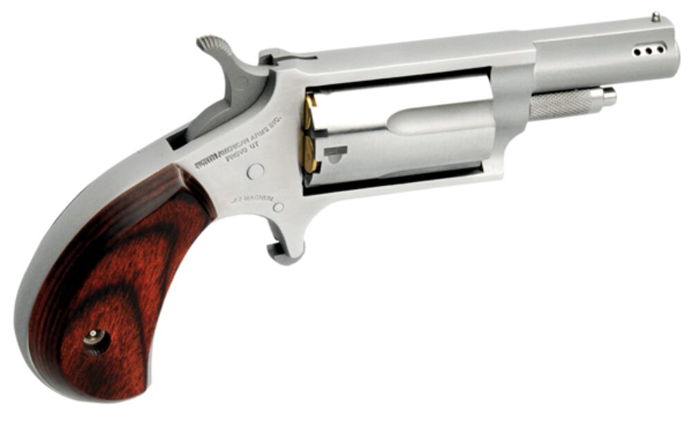 North American Arms NAA22MP Mini-Revolver 22 WMR 5 Shot 1.63 Ported Barrel, Overall Stainless Steel Finish, Rosewood Birdshead Grip North American Arms NAA22MP Mini-Revolver 22 WMR 5 Shot 1.63 Ported Barrel, Overall Stainless Steel Finish, Rosewood Birdshead Grip