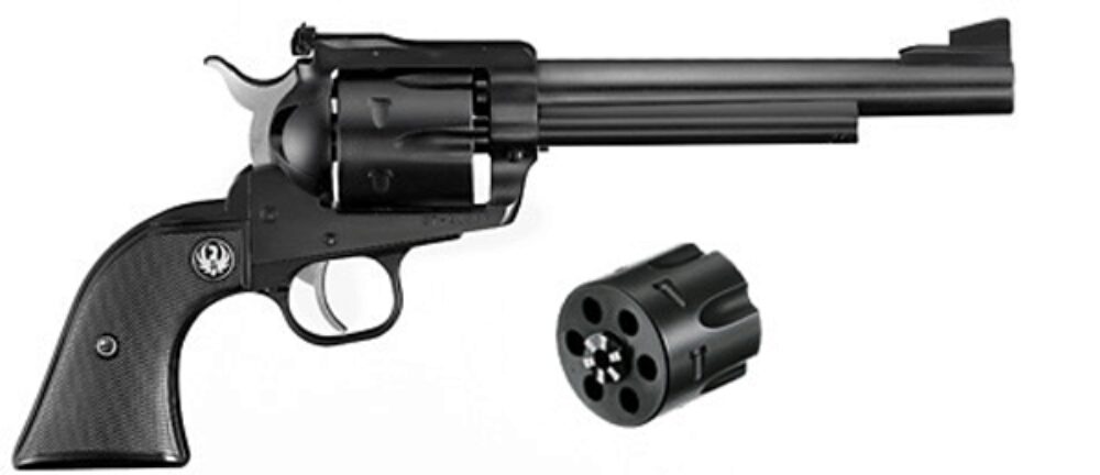 Ruger 0318 Blackhawk Convertible 9mm Luger Or 357 Mag Blued Alloy Steel 6.50 Barrel & Two Interchangeable 6rd Cylinders, Checkered Black Hard Rubber Grip