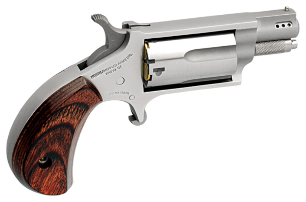 North American Arms NAA22MSP Mini-Revolver  22 WMR 5 Shot 1.13 Ported Barrel, Overall Stainless Steel Finish, Rosewood Birdshead Grip