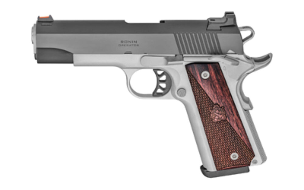 Springfield Armory PX9118L 1911 Ronin 45 ACP 4.25 8+1 Satin Aluminum Cerakote Frame Blued Carbon Steel with Rear Serrations Slide Crossed Cannon Wood Laminate Grip Springfield Armory PX9118L 1911 Ronin 45 ACP 4.25 8+1 Satin Aluminum Cerakote Frame Blued Carbon Steel with Rear Serrations Slide Crossed Cannon Wood Laminate Grip