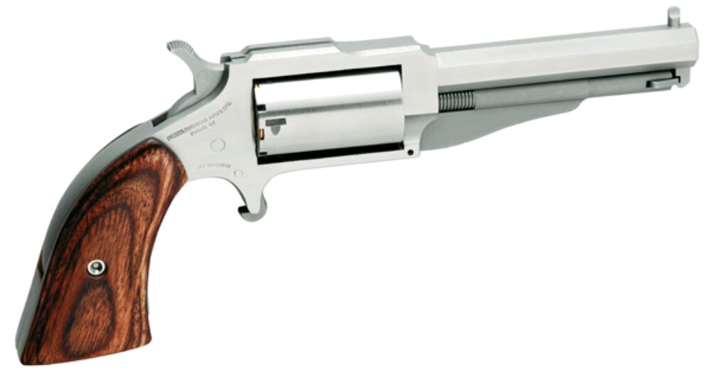 North American Arms 18603 1860 The Earl 22 WMR Caliber with 3 Barrel, 5rd Capacity Cylinder, Overall Stainless Steel Finish & Rosewood Boot Grip North American Arms 18603 1860 The Earl 22 WMR Caliber with 3 Barrel, 5rd Capacity Cylinder, Overall Stainless Steel Finish & Rosewood Boot Grip