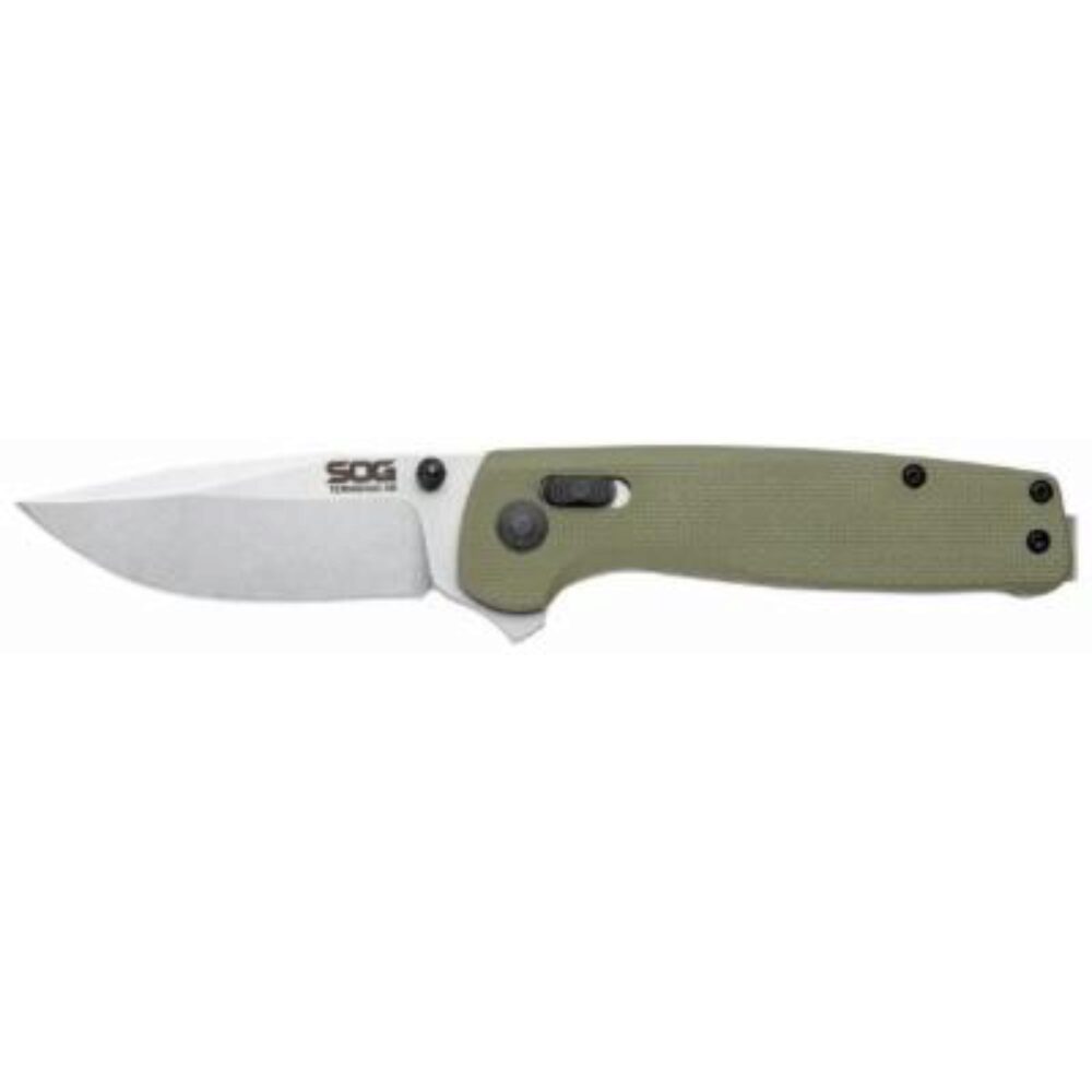 S.O.G SOGTM1022BX Terminus XR 2.95 Folding Clip Point Plain Stonewashed BD1 Steel Blade Olive Drab Textured G10 Handle Features Box Packaging Includes Pocket Clip