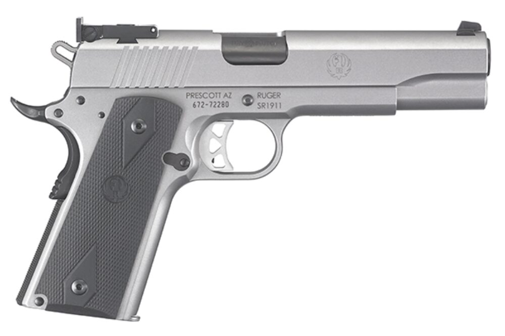 Ruger 6739 SR1911 Target 10mm Auto  5 Bull Barrel 8+1, Low-Glare Stainless Steel Frame &  Slide, Black Rubber Grip, Extended Thumb Safety