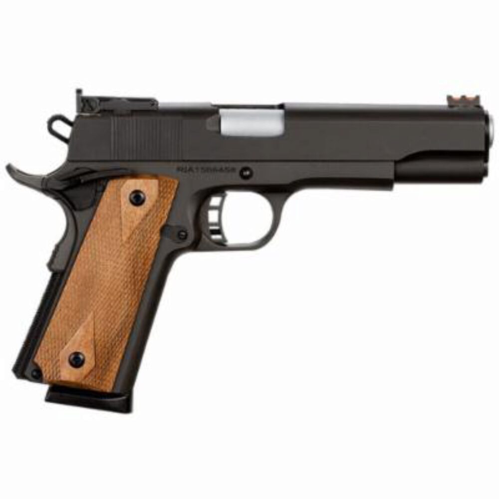 Rock Island 51434 Pro Ultra Match *CA Compliant 45 ACP Caliber with 5 Barrel, 8+1 Capacity, Overall Black Parkerized Finish Steel, Beavertail Frame, Serrated Slide & Checkered Wood Grip