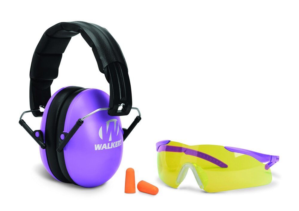 Walker's GWPYWFM2GFPPUR Folding Muff Combo Kit Polymer 23 dB Over the Head Purple/Black Youth Women