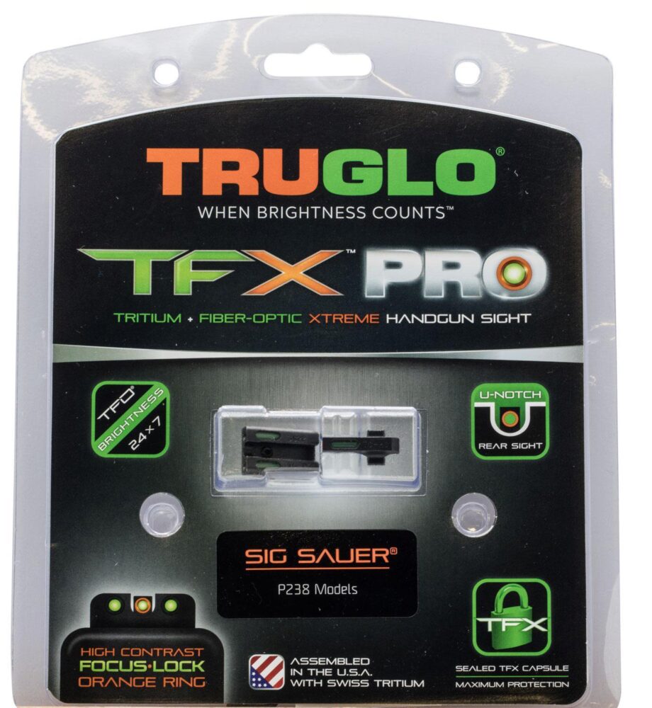 TruGlo TG13SG3PC TFX Pro  Black | Green Tritium & Fiber Optic Orange Outline Front Sight Green Tritium & Fiber Optic Rear Sight