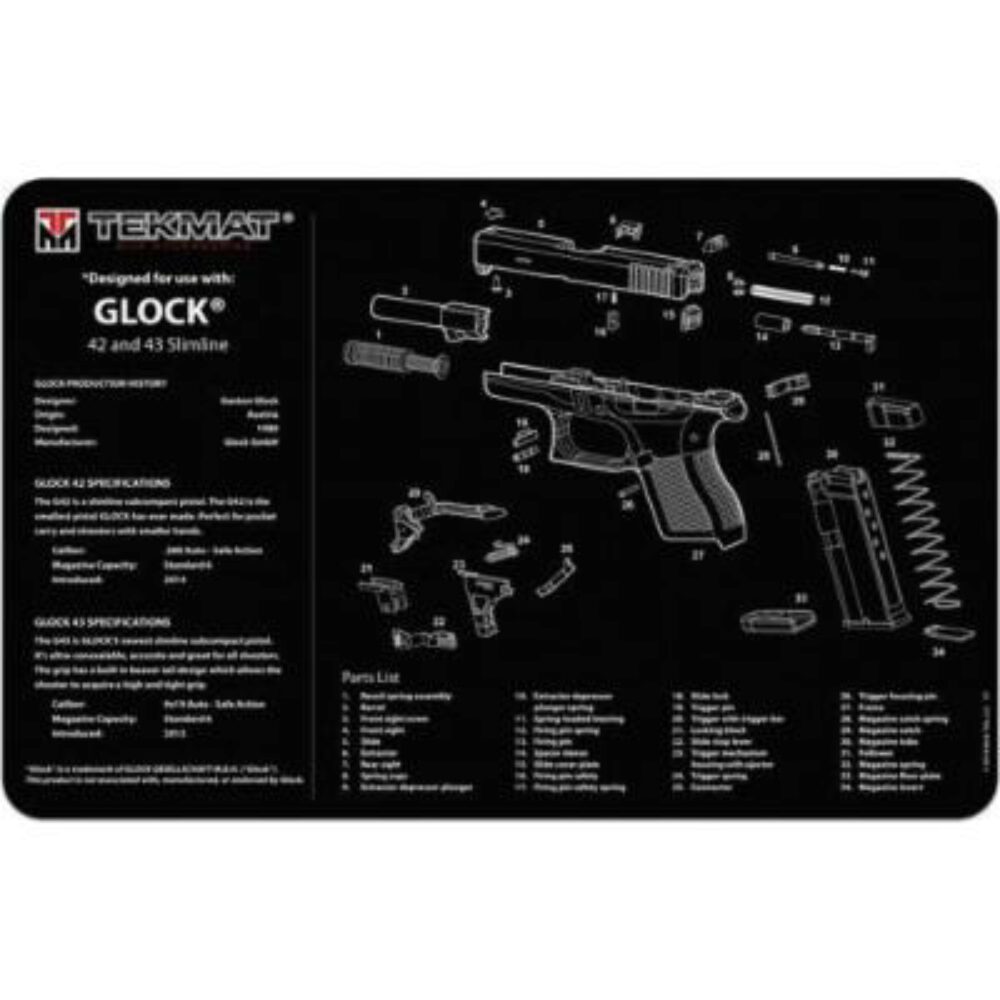 TekMat TEKR17GLOCK4243 Glock 42/43 Cleaning Mat Black/White Rubber 17 Long Glock 42/43 Parts Diagram TekMat TEKR17GLOCK4243 Glock 42/43 Cleaning Mat Black/White Rubber 17 Long Glock 42/43 Parts Diagram