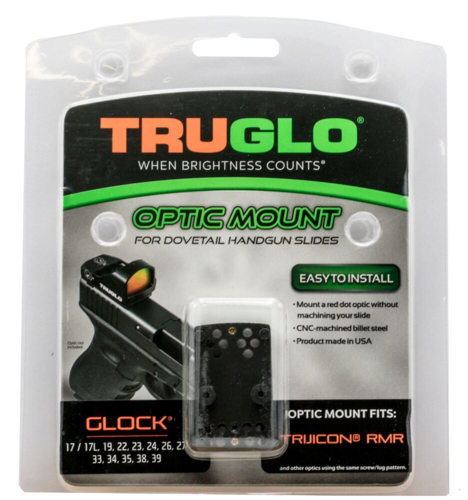 TruGlo TG8950G2 Optic Mount  Black Nitride Fortress Finish Steel, Compatible w/Glock MOS Except 42/43, Dovetail/RMR Pattern Footprint Mount