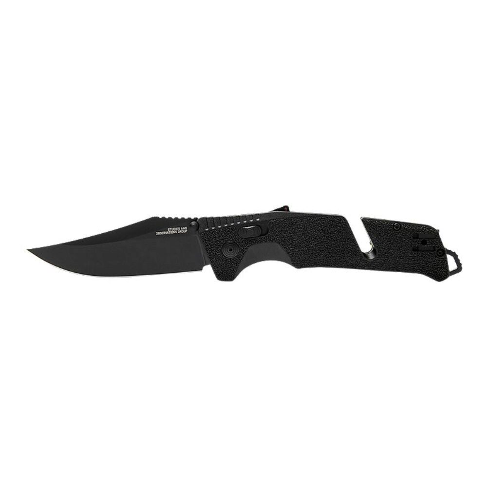 S.O.G SOG11120541 Trident AT 3.70 Folding Clip Point Plain Black TiNi Cryo D2 Steel Blade/Blackout GRN Handle Features Line Cutter/Glass Breaker