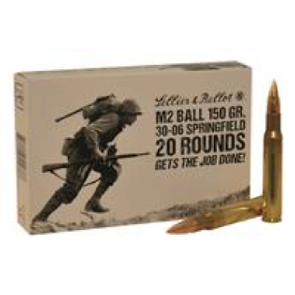Sellier & Bellot SB3006M2 Rifle  30-06 Springfield 150 gr 2700 fps Full Metal Jacket (FMJ) 20 Bx/20 Cs for M1 Garand