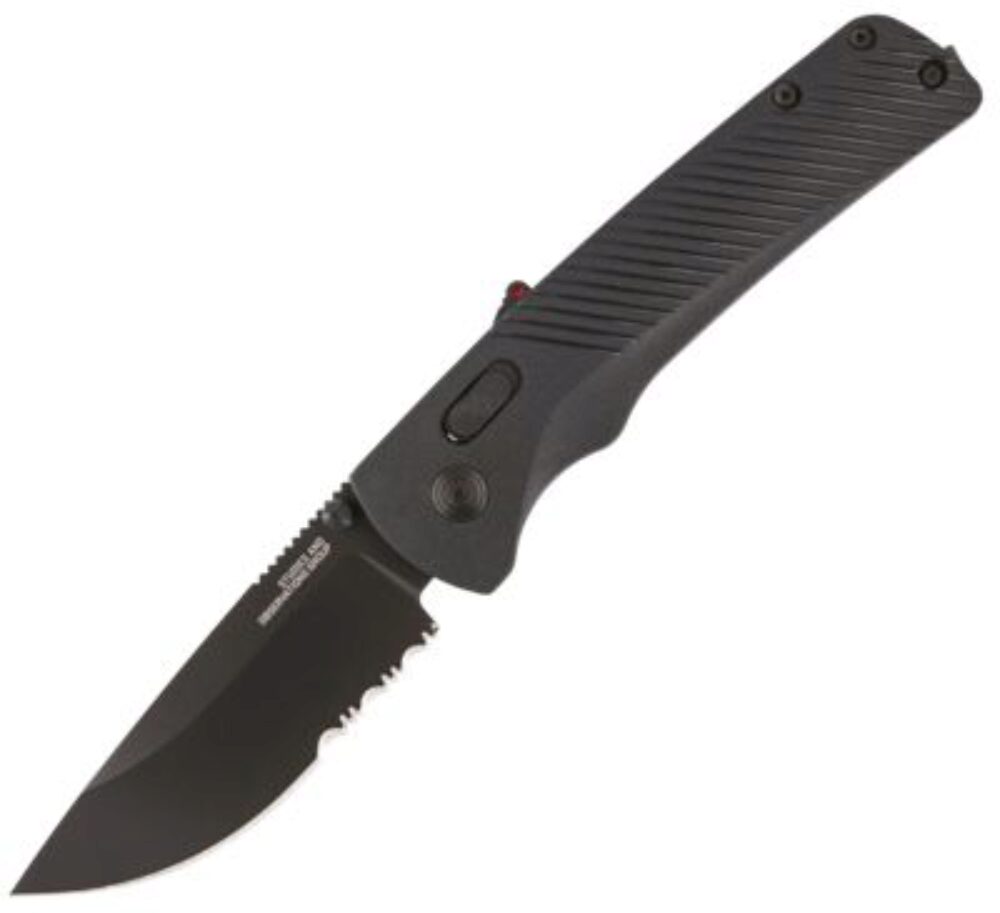 S.O.G SOG11180241 Flash AT 3.45 Folding Part Serrated Black TiNi Cryo D2 Steel Blade/Blackout GRN Handle Includes Pocket Clip