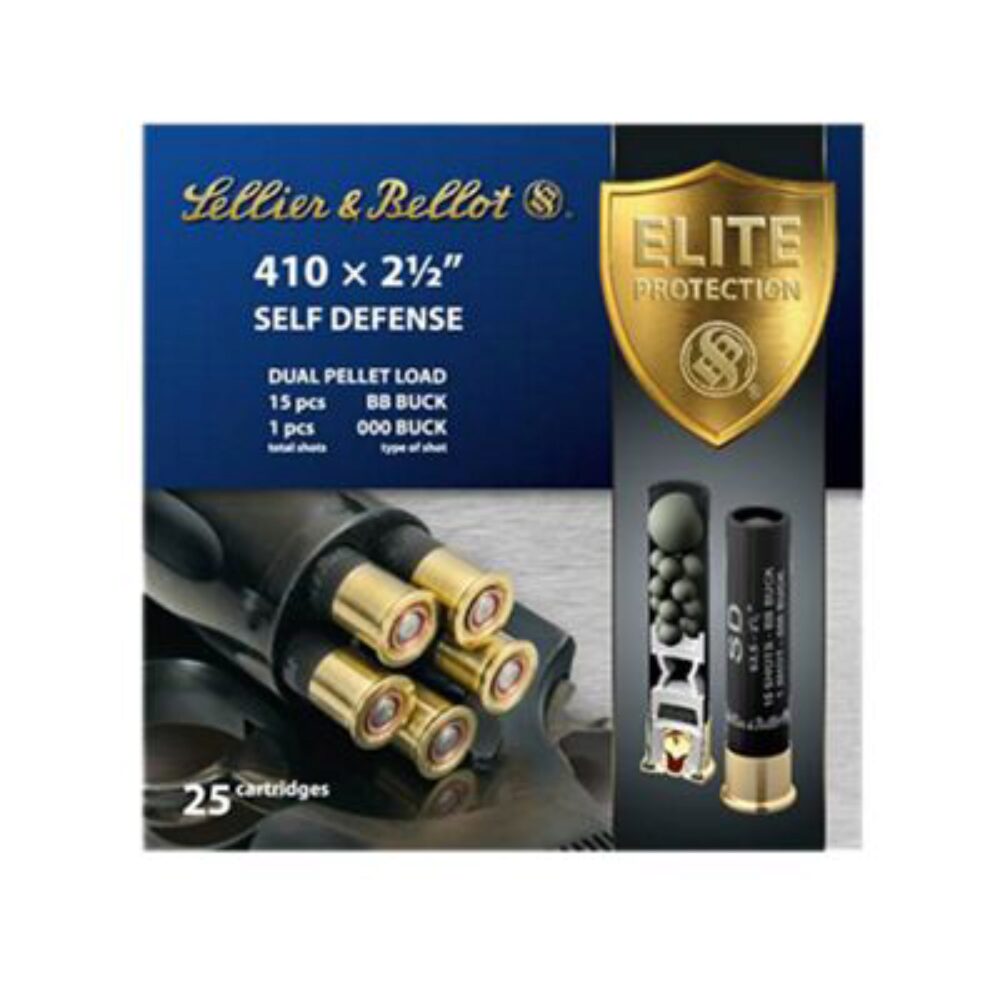 Sellier & Bellot SB410SDA Self Defense 410 Gauge 2.50 15 Pellets 1/2 oz 987 fps 000 Buck Shot 25 Bx/20 Cs Sellier & Bellot SB410SDA Self Defense 410 Gauge 2.50 15 Pellets 1/2 oz 987 fps 000 Buck Shot 25 Bx/20 Cs