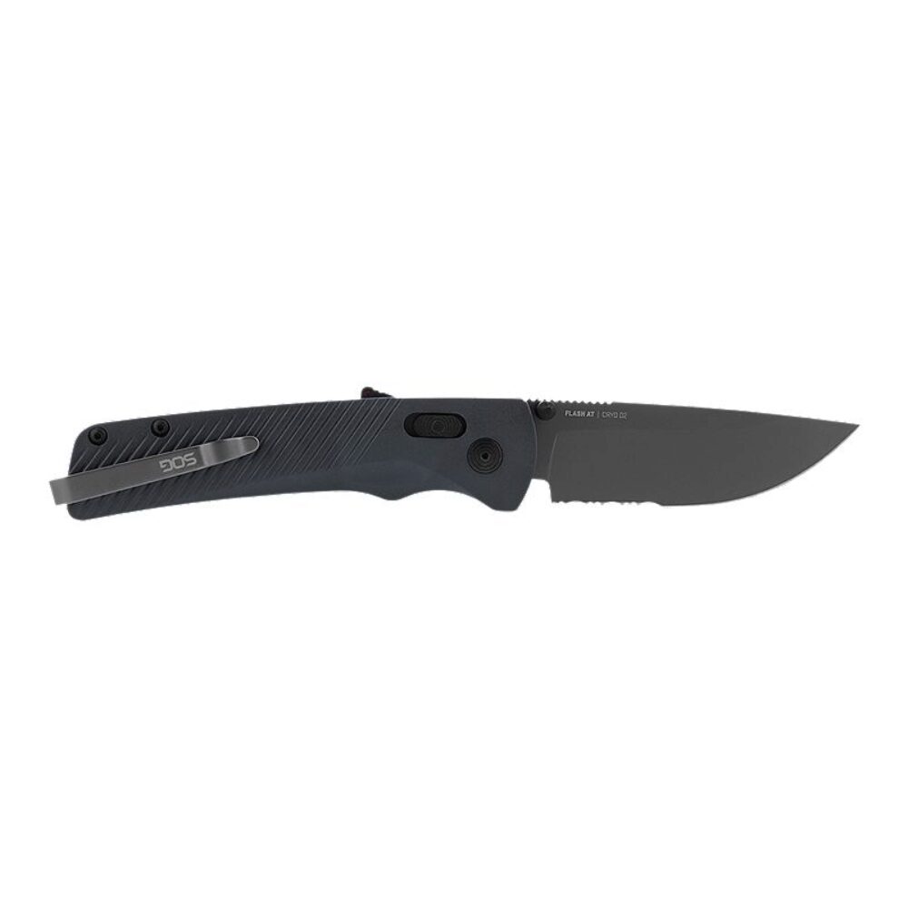 S.O.G SOG11180641 Flash AT 3.45 Folding Part Serrated TiNi Cryo D2 Steel Blade/ Urban Grey GRN Handle Includes Pocket Clip