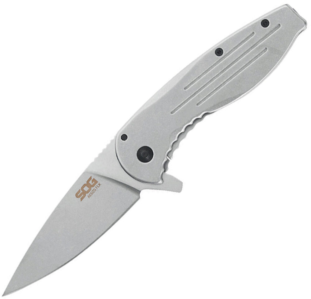S.O.G SOG14410242 Aegis FLK 3.40 Folding Clip Point Satin 4116 Stainless Steel Blade/Silver Stainless Steel Handle Includes Pocket Clip