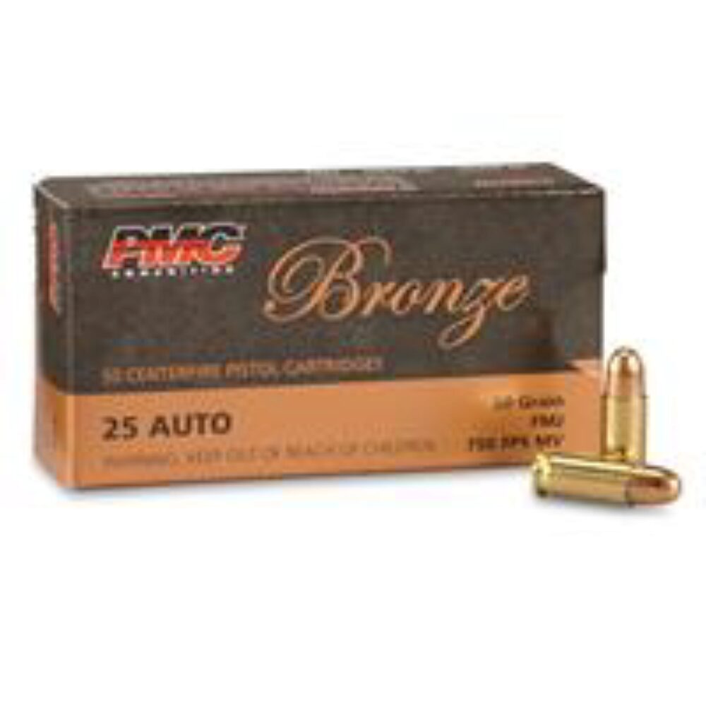 PMC 25A Bronze Target 25 ACP 50 gr Full Metal Jacket (FMJ) 50 Per Box/ 20 Cs PMC 25A Bronze Target 25 ACP 50 gr Full Metal Jacket (FMJ) 50 Per Box/ 20 Cs