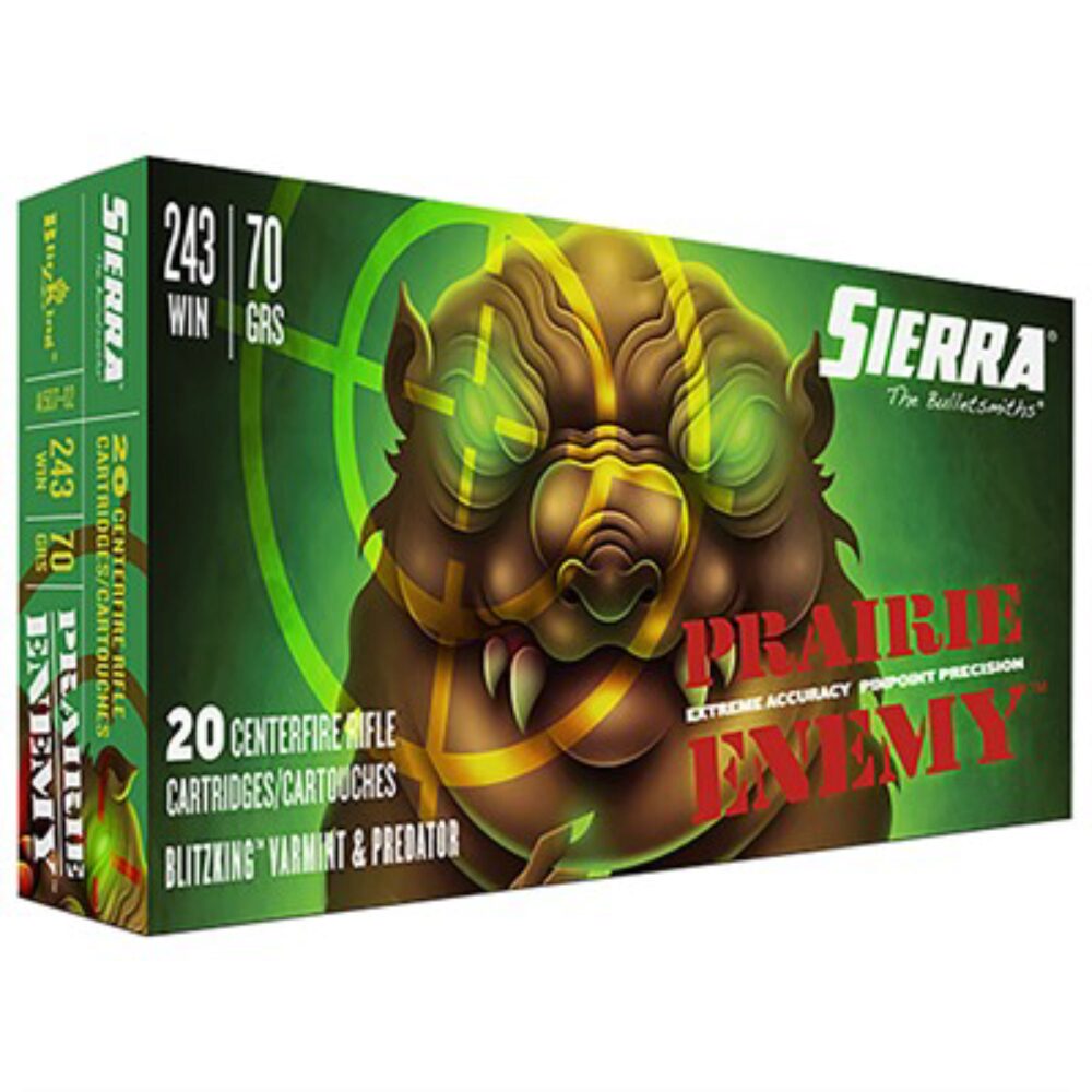 Sierra A150702 Prairie Enemy 243 Win 70 gr 3450 fps Sierra BlitzKing 20 Bx/10 Cs Sierra A150702 Prairie Enemy 243 Win 70 gr 3450 fps Sierra BlitzKing 20 Bx/10 Cs
