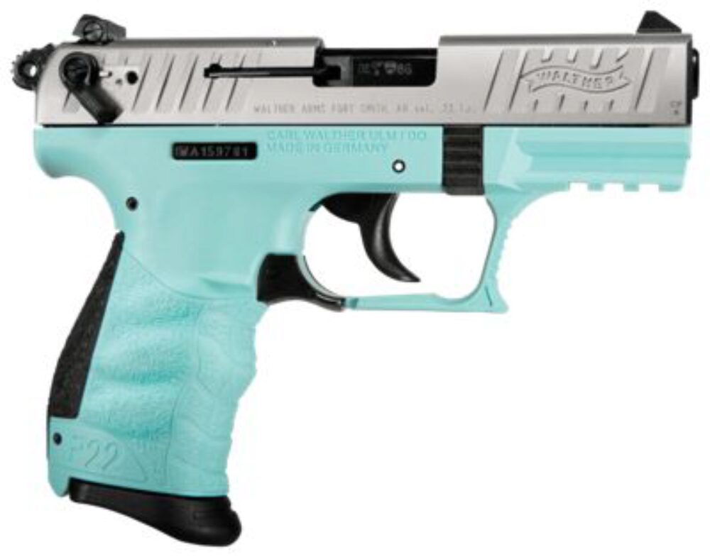 Walther Arms 5120362 P22 *CA Compliant 22 LR 10+1 3.42 Stainless Steel Serrated/Steel Slide, Angel Blue Polymer Frame w/Picatinny Rail, Black Interchangeable Backstrap Grips Walther Arms 5120362 P22 *CA Compliant 22 LR 10+1 3.42 Stainless Steel Serrated/Steel Slide, Angel Blue Polymer Frame w/Picatinny Rail, Black Interchangeable Backstrap Grips