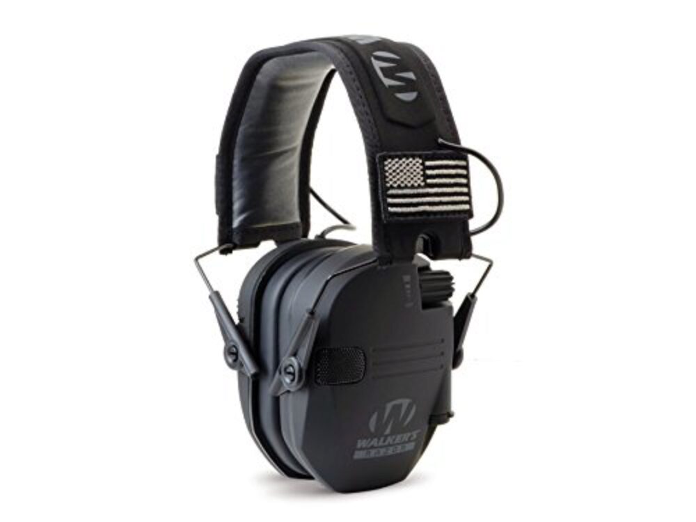 Walker's GWPRSEMPAT Razor Patriot Slim Electronic Muff Polymer 23 dB Over the Head Black w/Flag Patch Adult