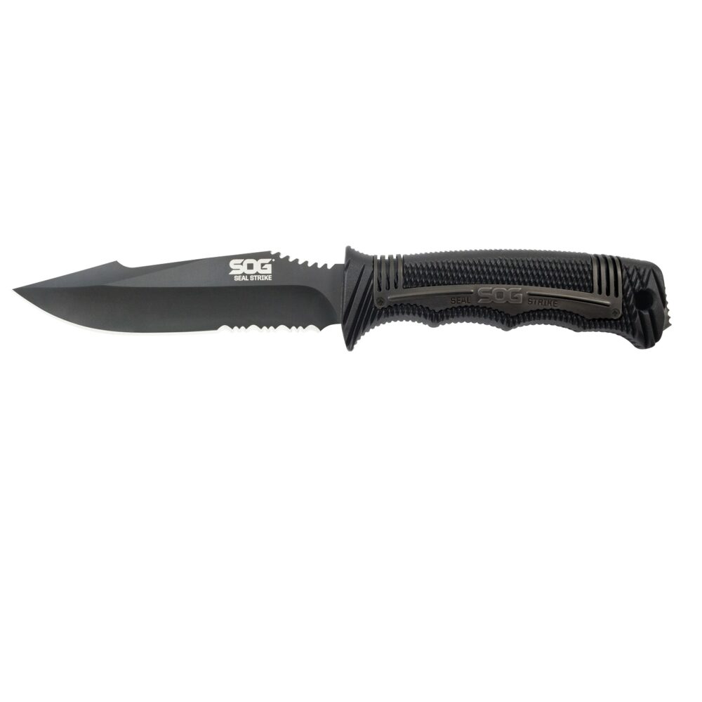S.O.G SOGSS1003CP Seal Strike 4.90 Fixed Clip Point Part Serrated AUS-8A SS Blade Black Textured GRN/SS Handle Includes Belt Clip/Sheath