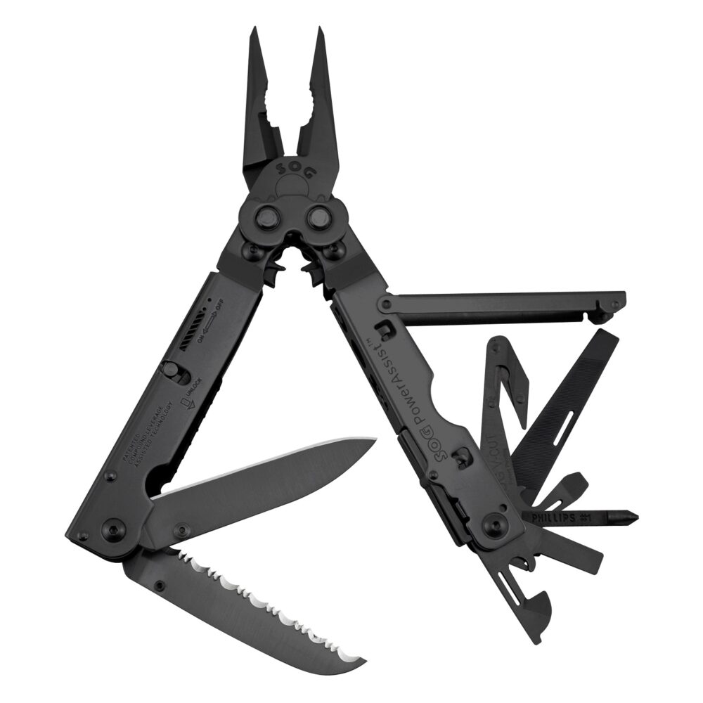 S.O.G SOGB66NCP PowerAssist  Black Oxide 420 Stainless Steel 7 Long Features 16 Tools w/Sheath