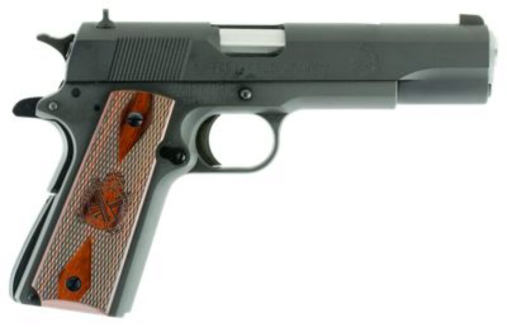 Springfield Armory PB9108LCA 1911 Mil-Spec *CA Compliant 45 ACP 5 7+1 Black Parkerized Frame Black Parkerized Carbon Steel with Rear Serrations Slide Crossed Cannon Cocobolo Grip Springfield Armory PB9108LCA 1911 Mil-Spec *CA Compliant 45 ACP 5 7+1 Black Parkerized Frame Black Parkerized Carbon Steel with Rear Serrations Slide Crossed Cannon Cocobolo Grip