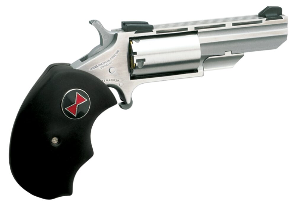 North American Arms BWC Black Widow 22 LR or 22 WMR 5 Shot 2 Vent Rib Barrel, Overall Stainless Steel Finish, Finger Grooved Black Rubber Grip & Fixed Sights Includes Cylinder North American Arms BWC Black Widow 22 LR or 22 WMR 5 Shot 2 Vent Rib Barrel, Overall Stainless Steel Finish, Finger Grooved Black Rubber Grip & Fixed Sights Includes Cylinder