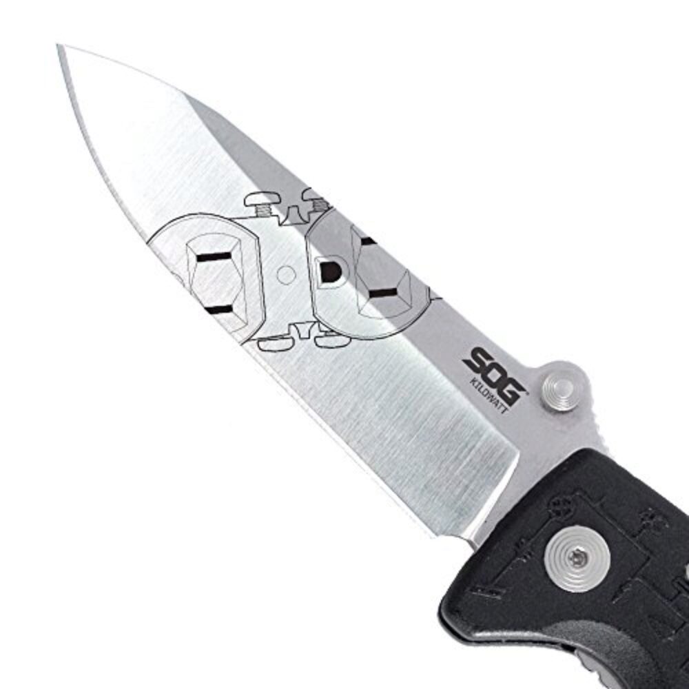 S.O.G SOG-EL01-CP Kilowatt  3.40 Folding Clip Point Plain Satin AUS-8A SS Blade Black GRN Handle Includes Belt Clip