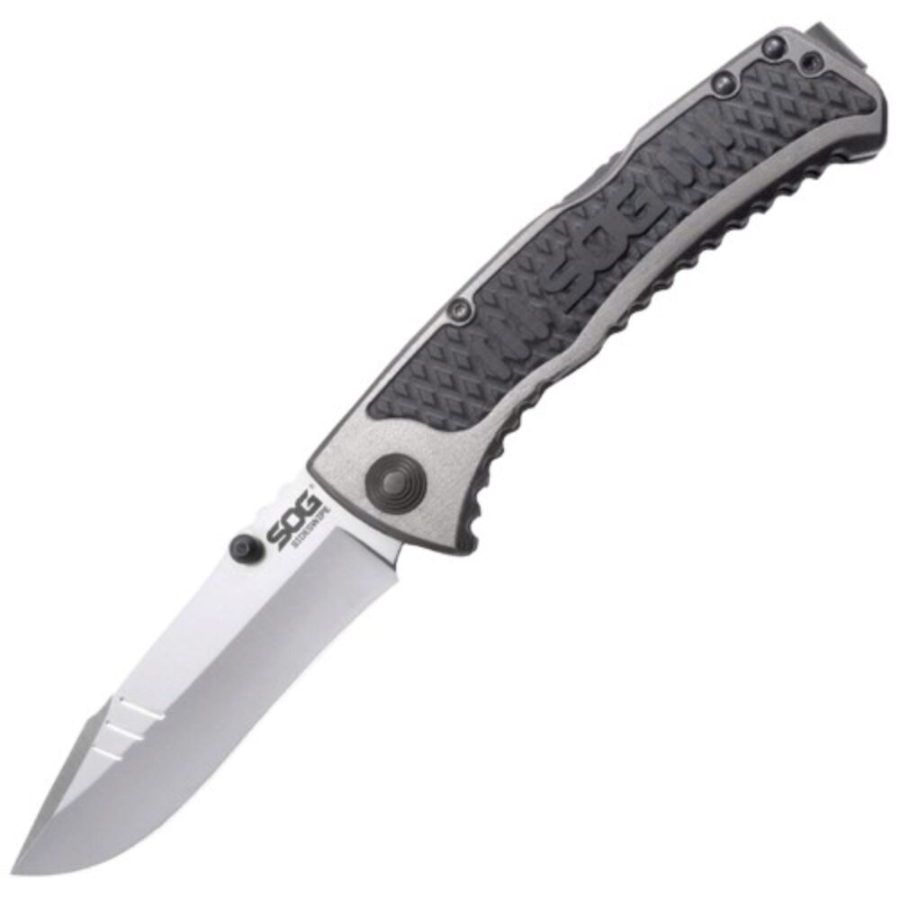 S.O.G SOG-SW1011-C Sideswipe  3.40 Folding Clip Point Plain Bead Blasted 7Cr15MoV SS Blade Gray Anodized Aluminum/G10 Handle Includes Belt Clip