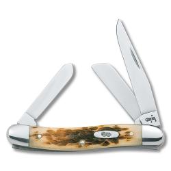 Amber Bone Peach Seed Jig Medium Stockman Pocket Knife