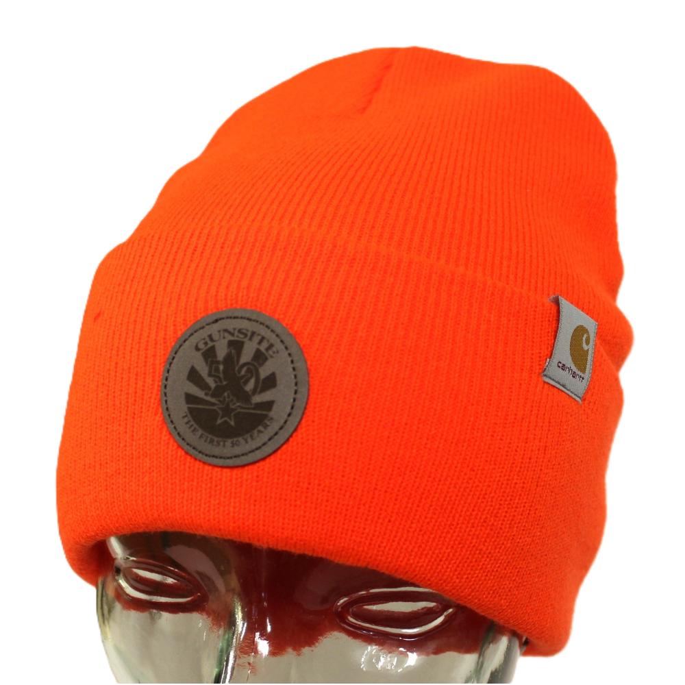 50th Knit Hat - Orange, Leather Patch