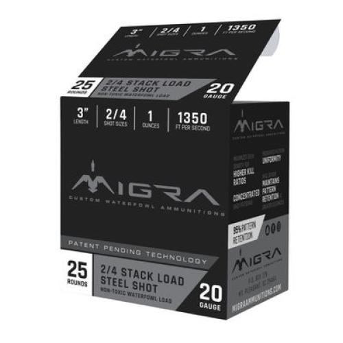 MIGRA AMMUNITION COMBINATIONAL 20GA 3-INCH 1OZ 2/4 SHOT 25 ROUNDS PER BOXEmpty heading
