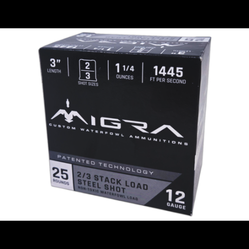 Migra Steel Waterfowl Staxd Load 12 Gauge 3" #2 & #3, 1.25oz, 25rds - M12SS23