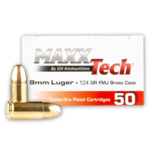 TulAmmo MaxxTech Brass 9mm 124-Grain 50-Rounds FMJ