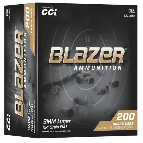 CCI - Blazer Brass 9mm Luger 124gr FMJ 1090 FPS 200/Box
