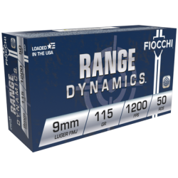 Fiocchi Range Dynamics Brass 9mm 115-Grain 50-Rounds Brass Casings FMJ Projectiles