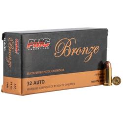 PMC Ammunition Bronze Brass .32 ACP 71-Grain 50-Rounds FMJ