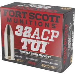 Fort Scott Munitions Tumble Upon Impact .32 ACP 71 gr SCS 20rds Handgun Ammo for Reliable Defense - 32ACP71SCV