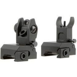 Tacfire AR-15 Low Profile Same Plane Flip-Up Iron Sights Aluminum Anodized Black Finish