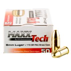 MaxxTech Brass 9mm 115-Grain 50-Rounds FMJ
