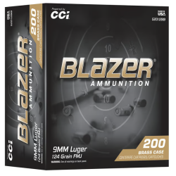 CCI - Blazer Brass 9mm Luger 124gr FMJ 1090 FPS 200/Box