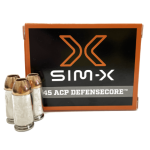 SIM-X Defensecore .45 ACP, 72gr, JHP, 20rd Box