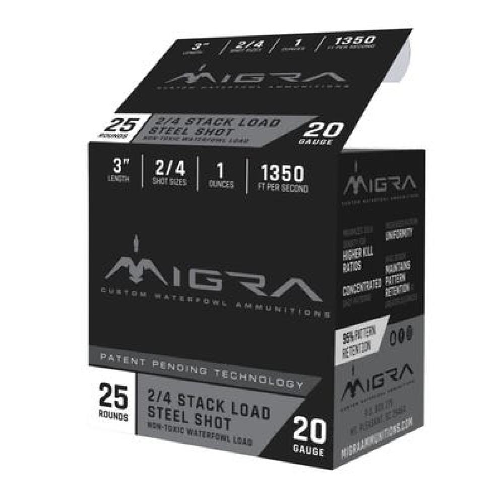 MIGRA AMMUNITION COMBINATIONAL 20GA 3-INCH 1OZ 2/4 SHOT 25 ROUNDS PER BOXEmpty heading