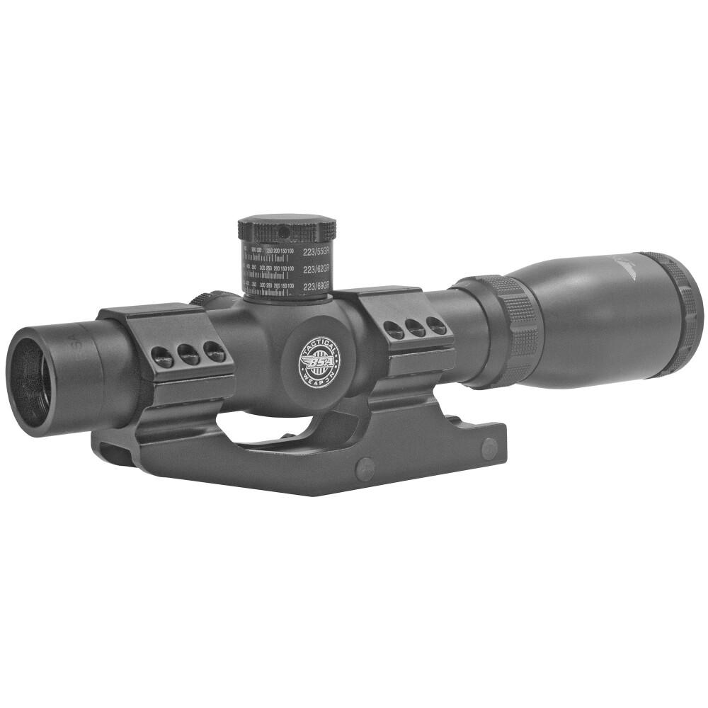 BSA Optics Tactical Weapon 1-4X24 Rifle Scope 30mmTube Mil Dot Reticle, 1/2 MOA Adjustments Black