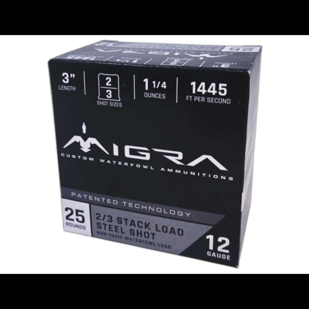 Migra Steel Waterfowl Staxd Load 12 Gauge 3" #2 & #3, 1.25oz, 25rds - M12SS23