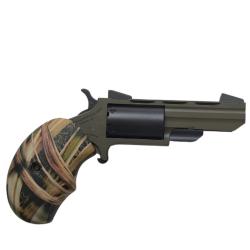 North American Arms TGHM Huntsman  22 Mag 5 Shot 2, OD Green Frame/Barrel, Black Cylinder, Camo Grips, Fixed Marble Arms Sights, Includes Black Leather Holster