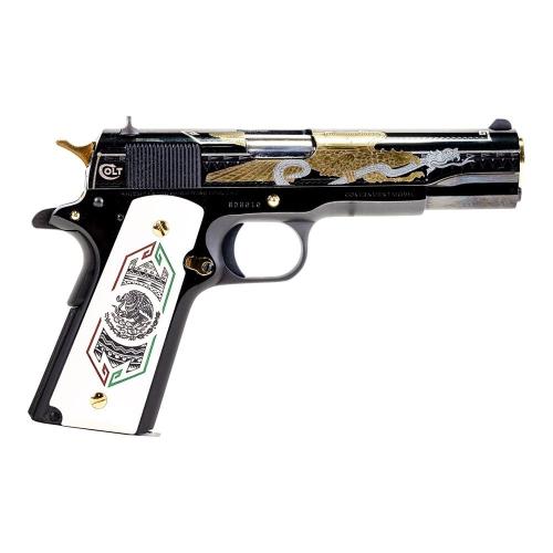 COLT 1911 38 SUPER POLISHED BLUE WITH GOLD AND COPPER INLAYS PISTOL - O1911C-38-BDB