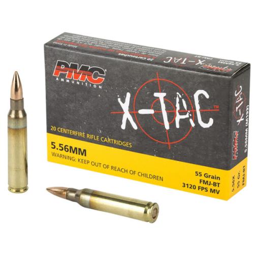 PMC 556X X-Tac Target 5.56x45mm NATO 55 gr, Full Metal Jacket Boat-Tail (FMJBT), 20 Per Box