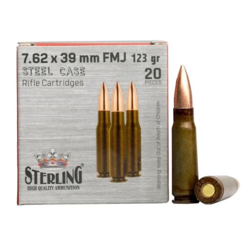 STERLING 7.62X39MM 123 GR FMJ 20RDS RIFLE AMMO FOR TACTICAL AND RANGE USE -