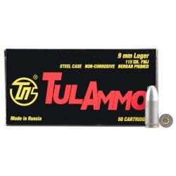Tula Ammo by Ammo Inc TA919150 Centerfire Handgun  9mm Luger 115 gr Full Metal Jacket (FMJ) 50 Per Box/20 Cs
