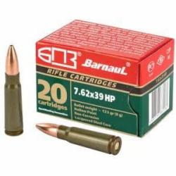 arnaul Rifle Cartridges 7.62x39 Soviet Ammunition 20 Rounds 123 Grain Hollow Point Lacquered Steel Cased Cartridges